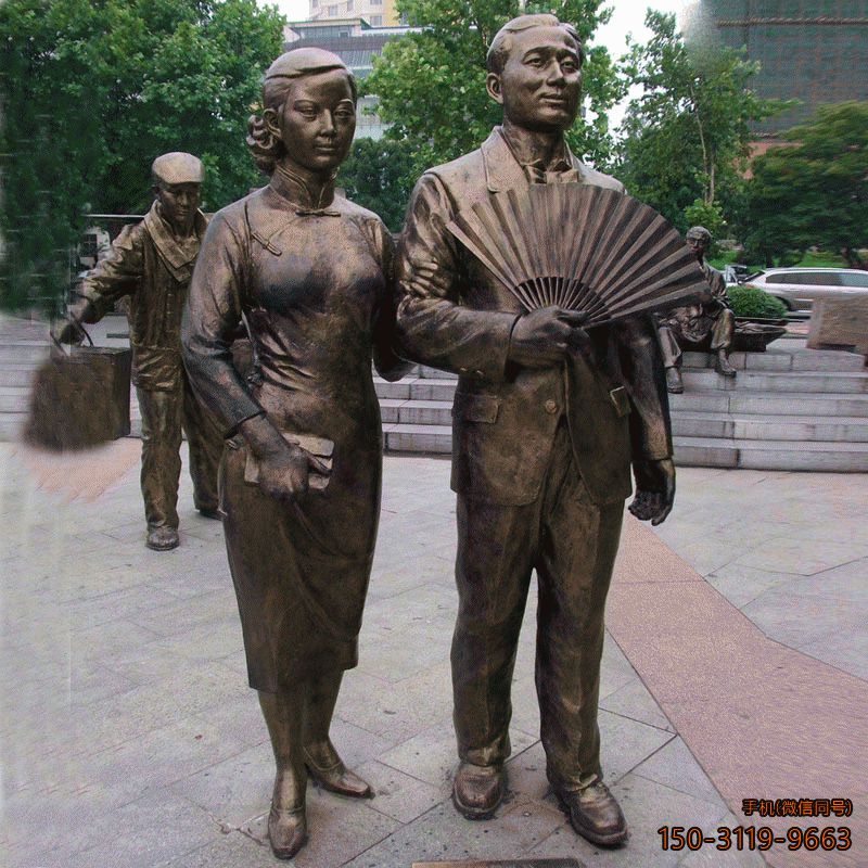 逛街夫婦_現代城市近代人物銅雕小品
