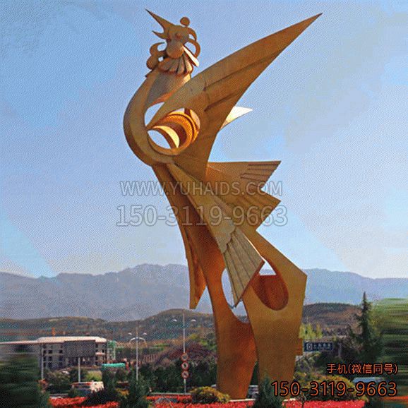 公園大型抽象不銹鋼鳳凰展翅雕塑圖片大全 公園大型抽象不銹鋼鳳凰展翅雕塑圖片大全