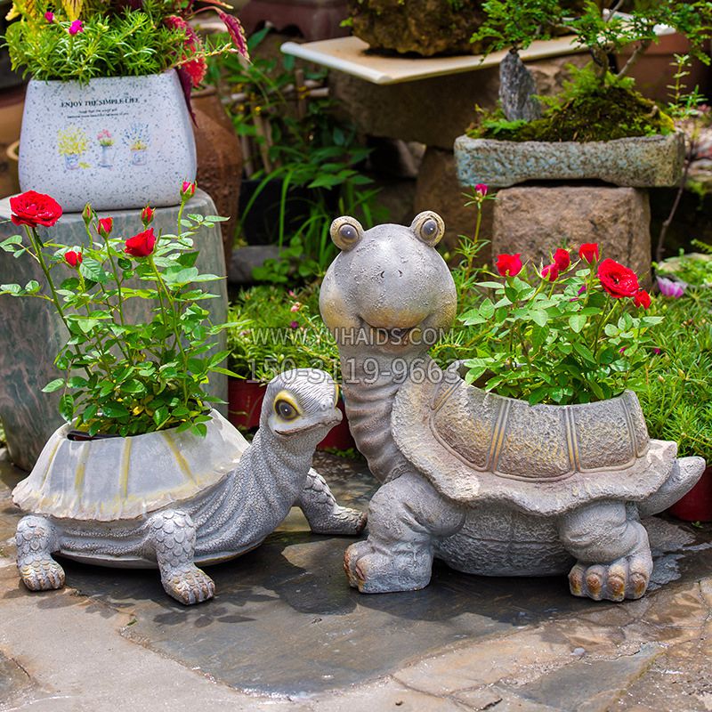 公園景區創意花盆，烏龜玻璃鋼花盆擺件