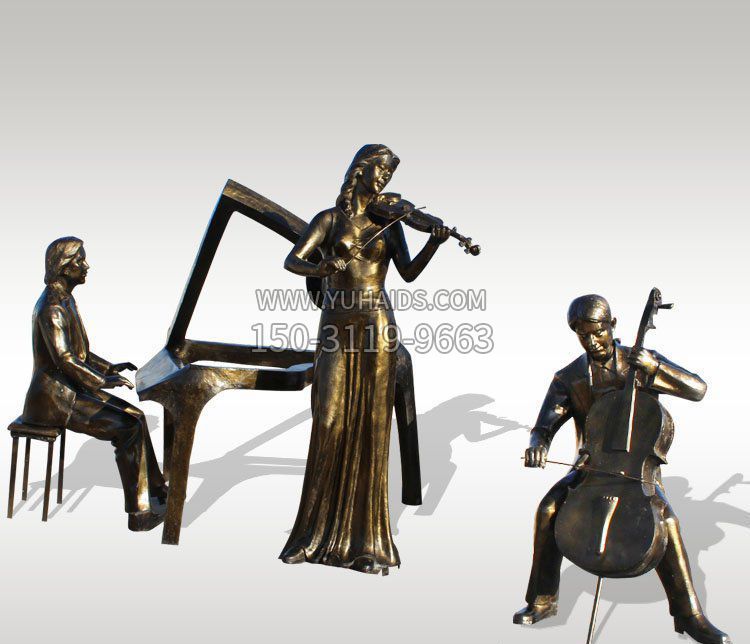 公園景觀彈鋼琴拉小提琴人物銅雕 公園景觀彈鋼琴拉小提琴人物銅雕