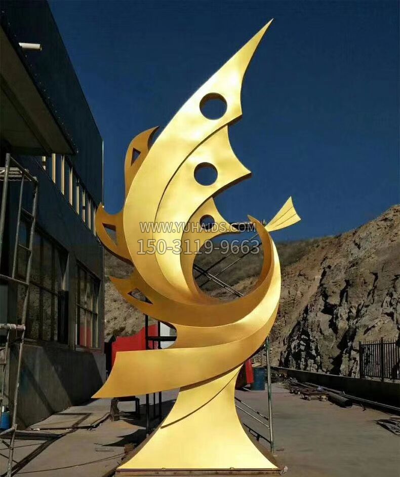 黃色抽象鳳凰景觀雕塑，不銹鋼烤漆企業(yè)園林廣場(chǎng)動(dòng)物雕塑景觀