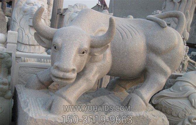 公園里擺放的歪著頭的砂石石雕創意華爾街牛 公園里擺放的歪著頭的砂石石雕創意華爾街牛