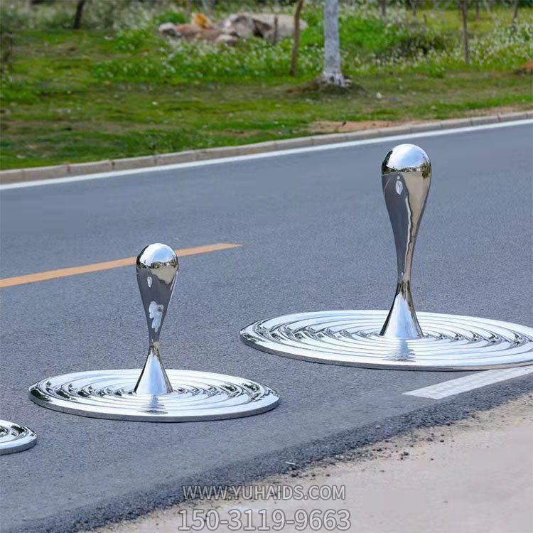 現代園林不銹鋼鏡面水滴小品會所水池裝飾擺件雕塑