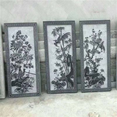 天然石材青石浮雕梅蘭竹菊中式壁畫庭院裝飾擺件