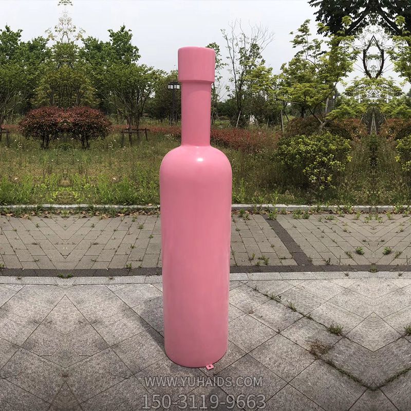 公園海邊創意玻璃鋼粉色瓶子雕塑