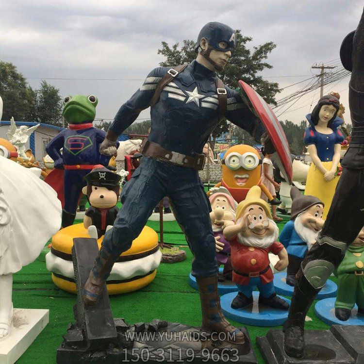 商場美陳玻璃鋼復仇者聯盟人物美國隊長雕塑