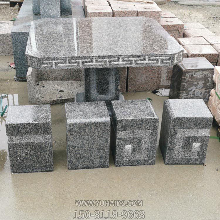 大理石黑拋光雕刻別墅陽臺(tái)擺放方形石桌石凳雕塑