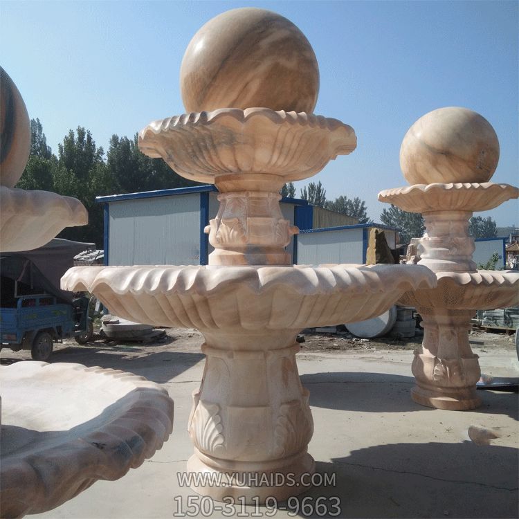景區晚霞紅大理石風水球噴泉景觀石雕雕塑