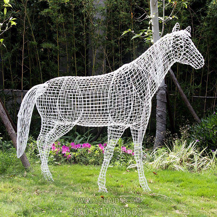 不銹鋼馬兒，鐵藝網(wǎng)格馬雕塑