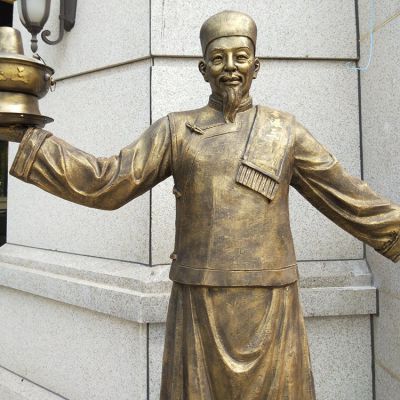 火鍋店攬客小二銅雕，飯店門口攬客人物塑像