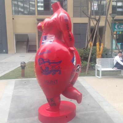 廣場玻璃鋼彩繪抽象創意胖女人雕塑