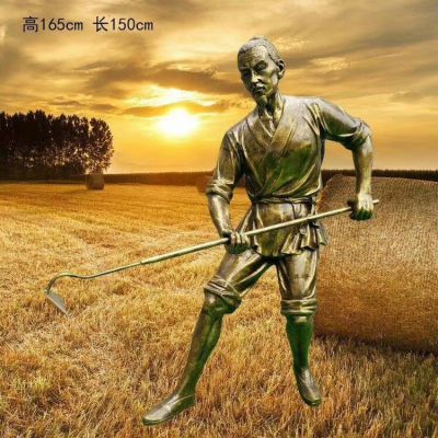 高1米65的鋤地農民雕塑，玻璃鋼仿銅勞動人物塑像