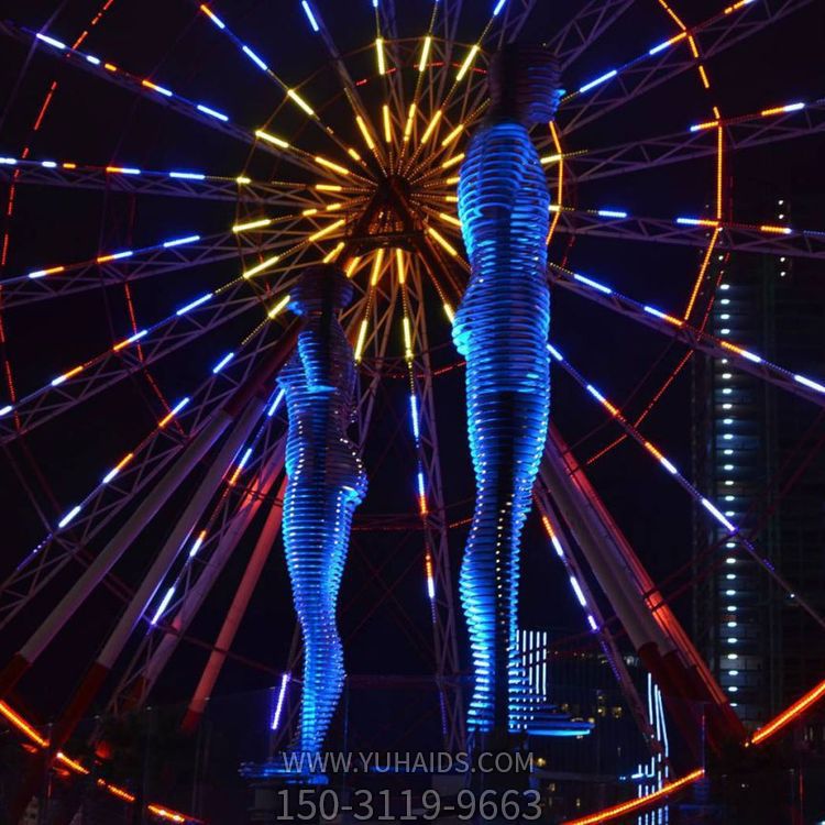 不銹鋼創意鏤空燈光亮化抽象人雕像城市標識擺件雕塑