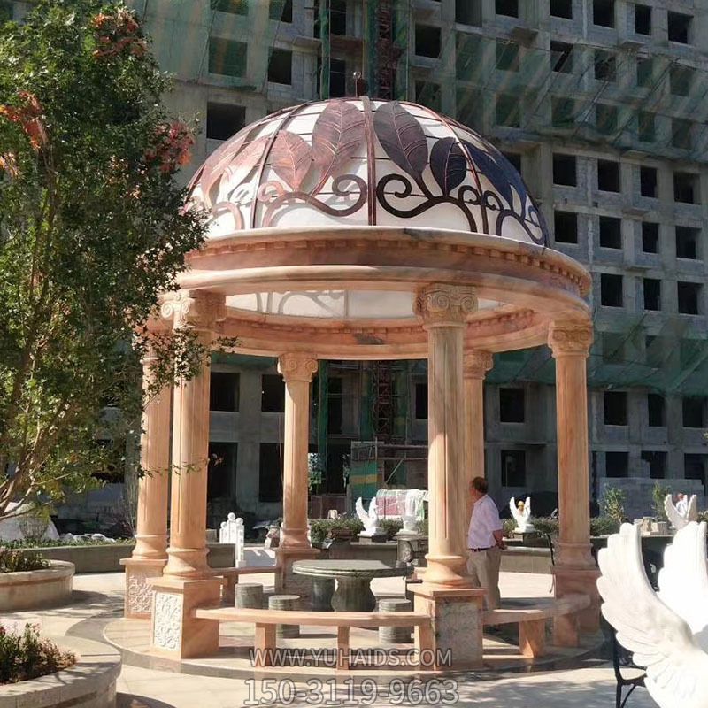 小區(qū)公園晚霞紅圓形休閑歐式涼亭雕塑