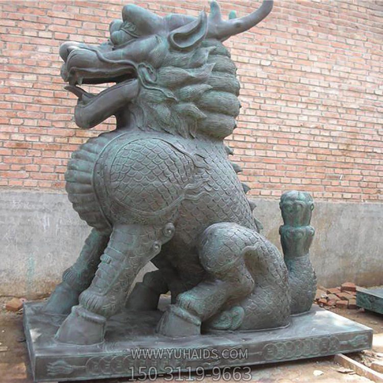 仿古青銅庭院門口大型神獸鎮宅招財麒麟雕塑