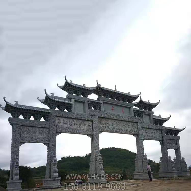 大型石雕戶外景區多門中式牌坊雕塑