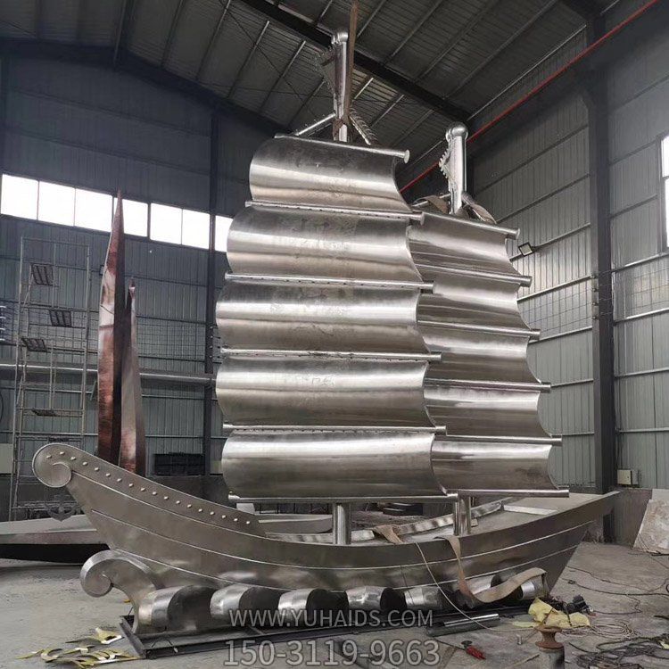 不銹鋼拋光焊接帆船模型 企業公園景觀小品雕塑