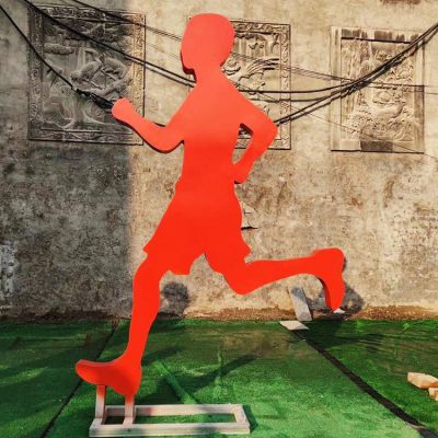 公園林廣場不銹鋼運動人物擺件定做抽象鐵藝跑步人物雕塑  