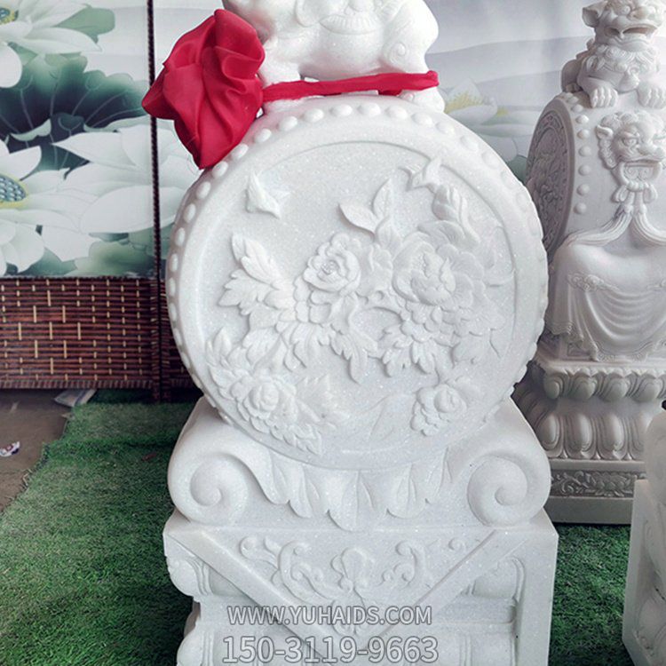 漢白玉浮雕小象石雕門墩一對   鎮(zhèn)宅門口石鼓招財(cái)擺件雕塑