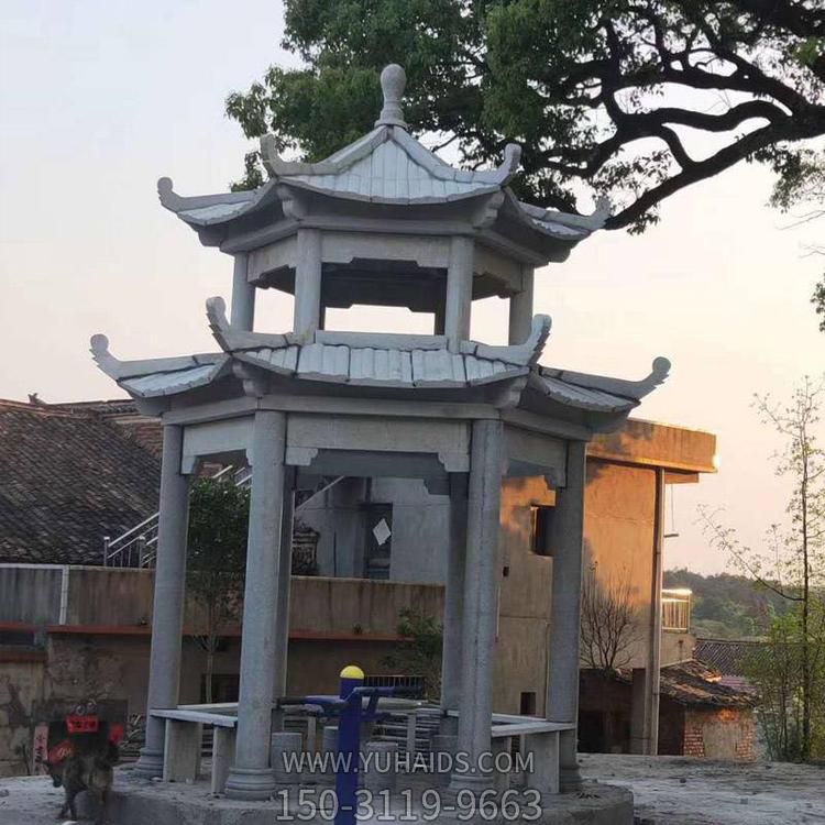 園林戶外大理石石雕雙層中式涼亭雕塑