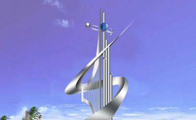 不銹鋼鏡面抽象創(chuàng)意戶外景觀騰飛雕塑