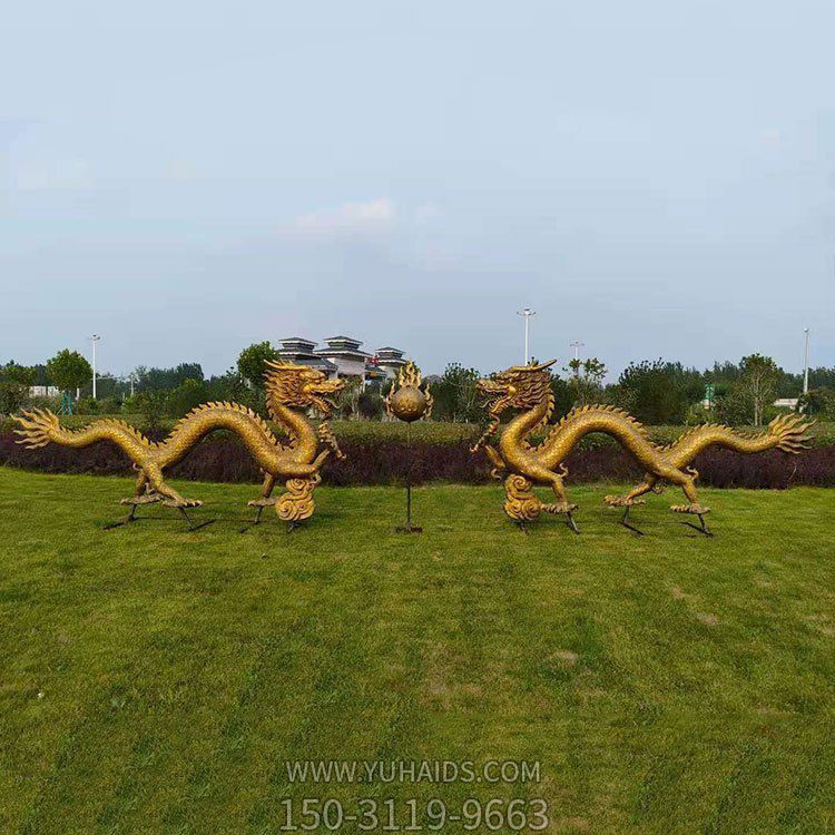 玻璃鋼仿銅浮雕雙龍戲珠旅游景點裝飾雕塑