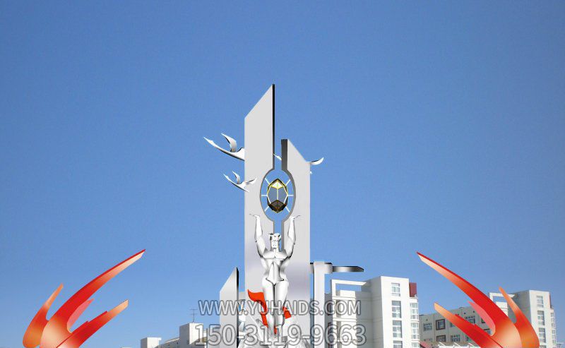 不銹鋼創意崛起雕塑