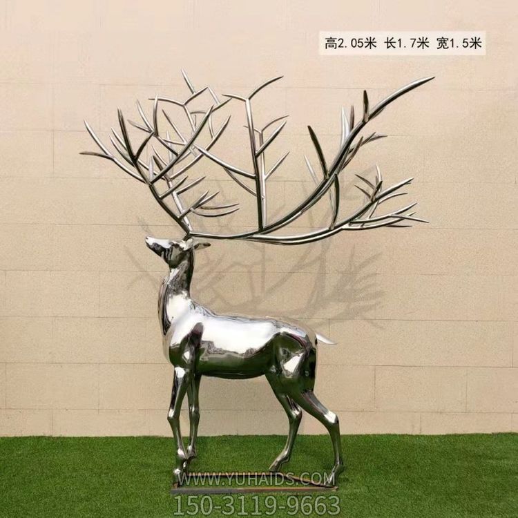 不銹鋼鏡面戶外大型梅花鹿雕塑