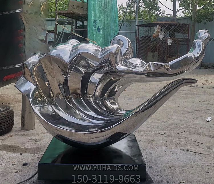 海邊個性創意不銹鋼鏡面海浪浪花雕塑