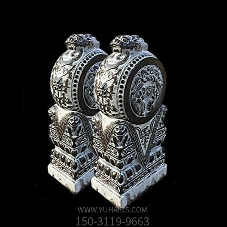 仿古做舊庭院門口一對(duì)門墩抱鼓石雕塑