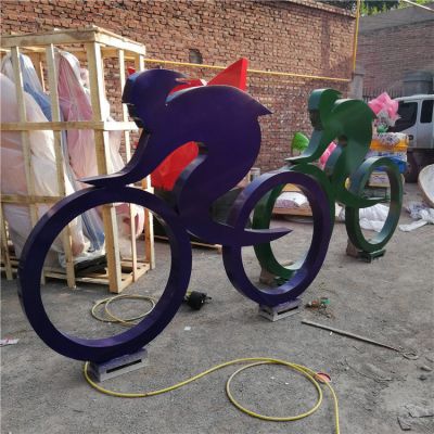 騎自行車，鐵藝剪影運動人物