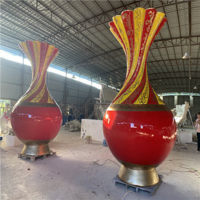 創意戶外庭院商場大型不銹鋼彩繪抽象花瓶擺件