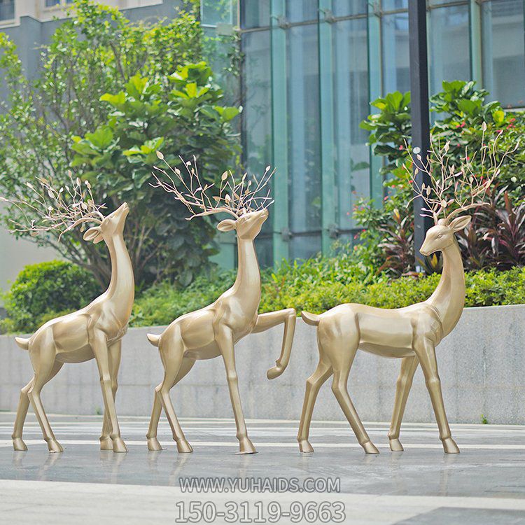 園林別墅小區玻璃鋼仿銅美化鹿雕塑