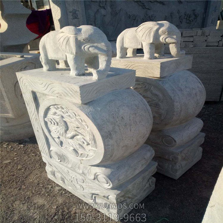 大理石石雕戶外園林庭院門(mén)口一對(duì)抱鼓石雕塑