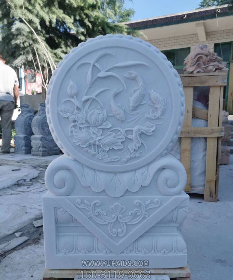 大理石荷花抱鼓石門墩庭院門口擺件 大理石荷花抱鼓石門墩庭院門口擺件