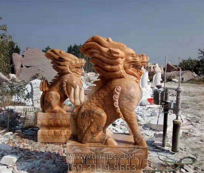 晚霞紅石雕庭院別墅鎮宅神獸麒麟雕塑 晚霞紅石雕庭院別墅鎮宅神獸麒麟雕塑