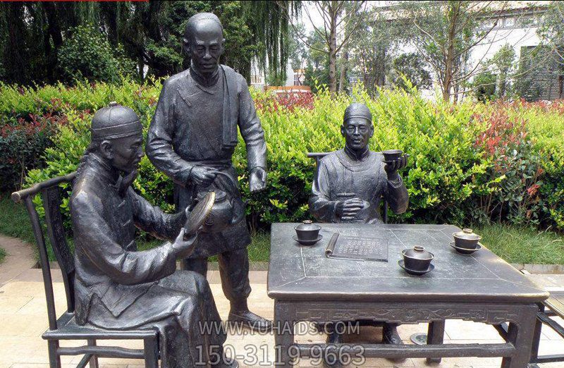 廣場銅雕喝茶水人物茶雕塑