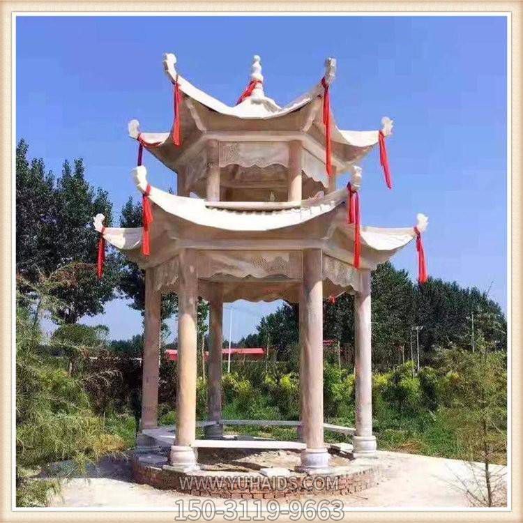 晚霞紅雕刻仿古建筑二層涼亭景區戶外園林擺件雕塑