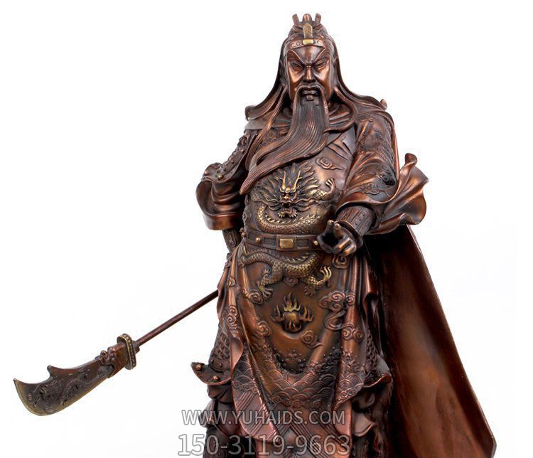 景區寺廟大型銅雕拿刀的關公雕塑