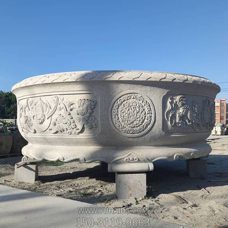 戶外景區大理石種花養魚魚缸老石槽雕塑