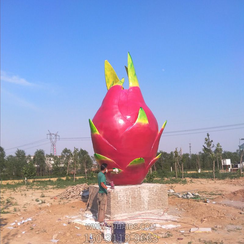 廣場(chǎng)戶外玻璃鋼水果雕塑火龍果雕塑