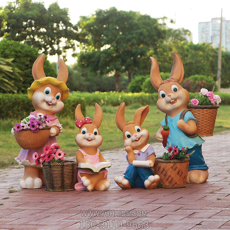 戶外草坪玻璃鋼彩繪創(chuàng)意可愛(ài)兔子雕塑