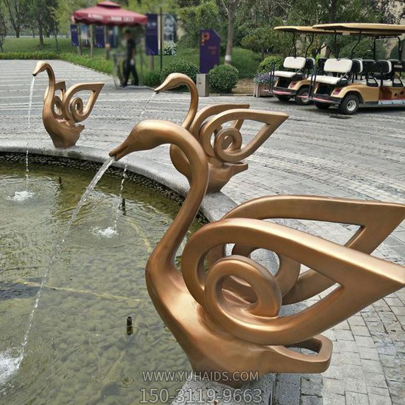 公園廣場別墅不銹鋼噴金鍍金噴水吐水天鵝雕塑