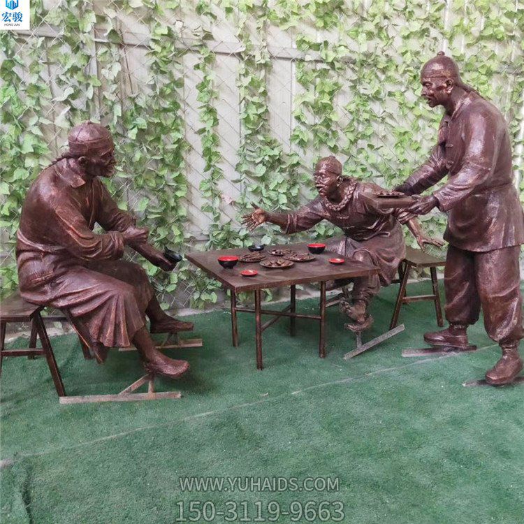 劃拳喝酒的清朝人物，中國民俗生活場景雕塑