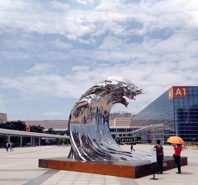 戶(hù)外廣場(chǎng)大號(hào)不銹鋼翻滾的海浪浪花雕塑