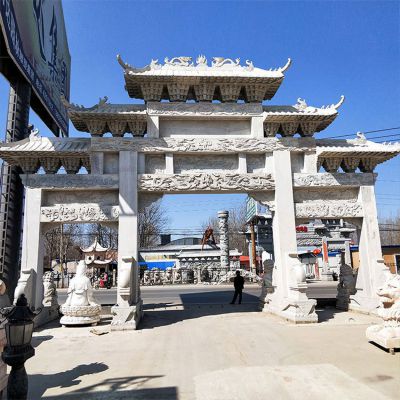 石雕牌坊，大型三間四柱漢白玉石雕牌樓