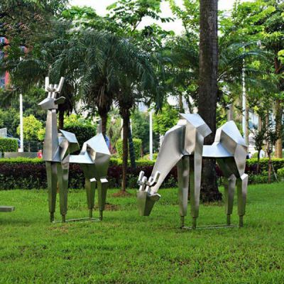 公園計劃外不銹鋼幾何抽象鹿雕塑