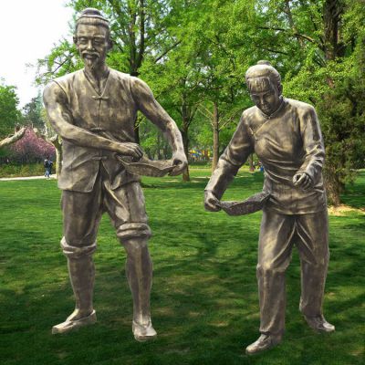 播種，玻璃鋼仿銅勞動人物雕塑