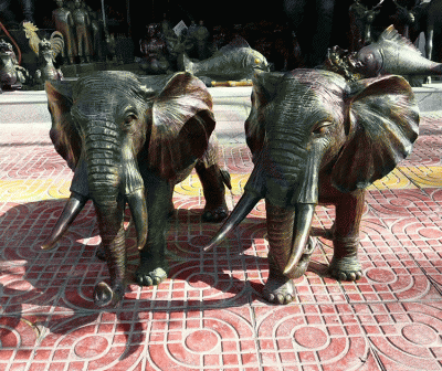 鑄銅小象一對，吉祥動物銅雕擺件