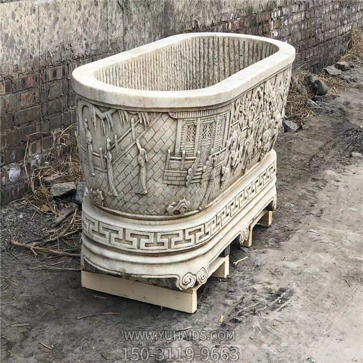 漢白玉仿古石槽，深水槽雕塑